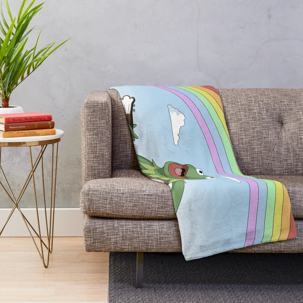 Kermit the Frog plush blanket with a rainbow pattern