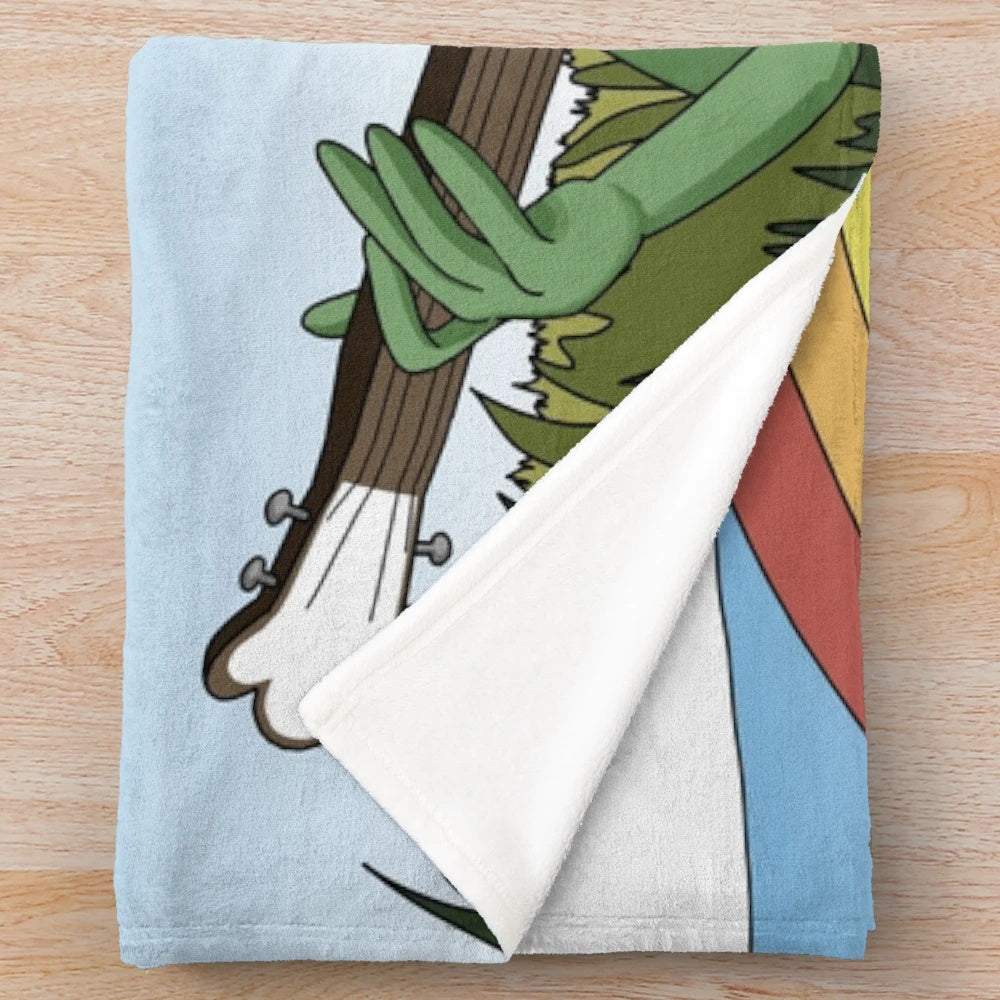 Kermit the Frog plush blanket with a rainbow pattern