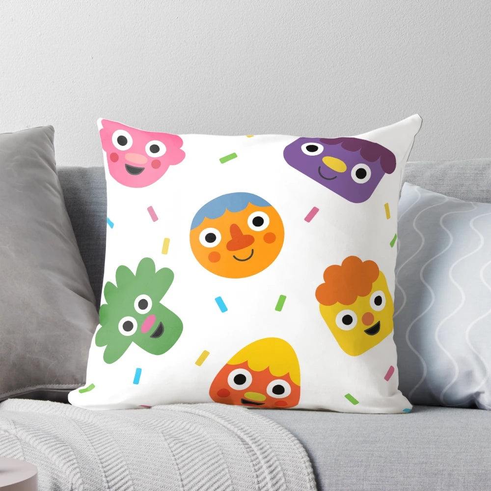Soft and plush pillow featuring whimsical music-themed designs, perfect for children's bedrooms and play areas.