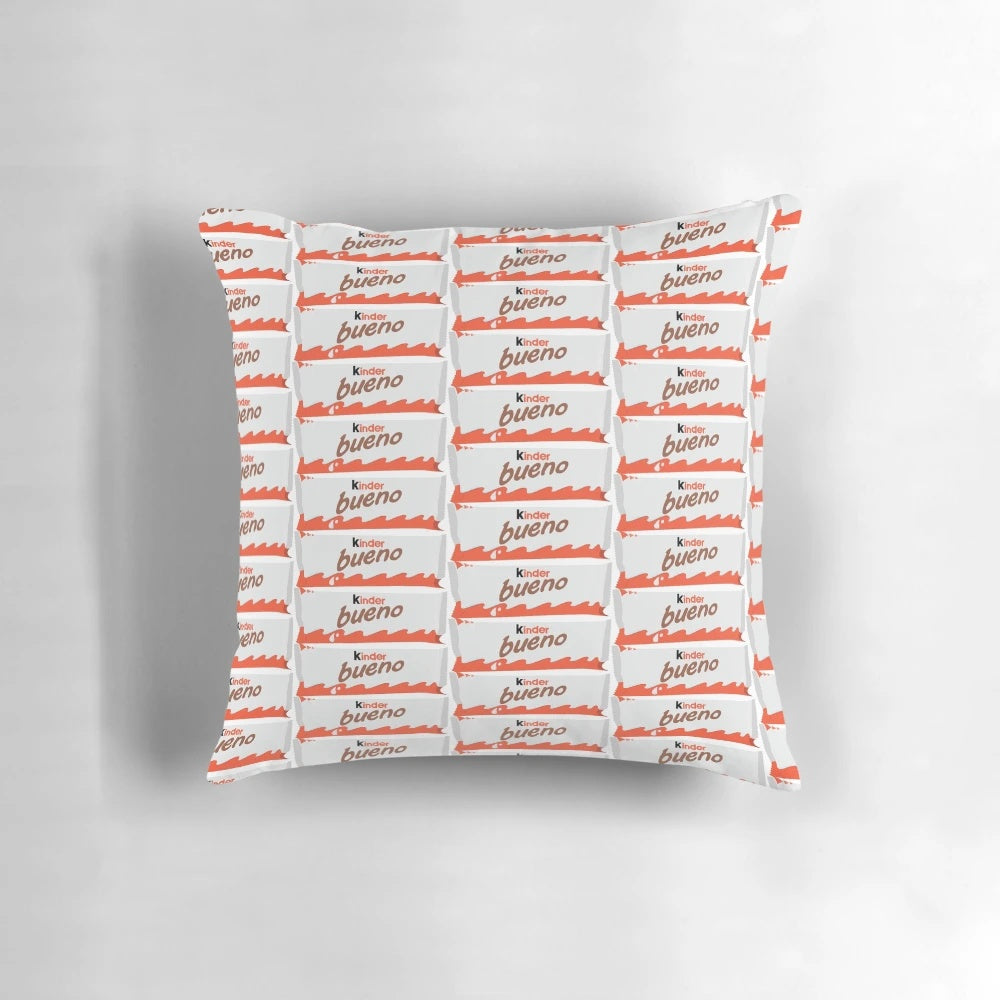 Soft and plush chocolate-themed pillow designed to look like a Kinder Bueno candy bar.