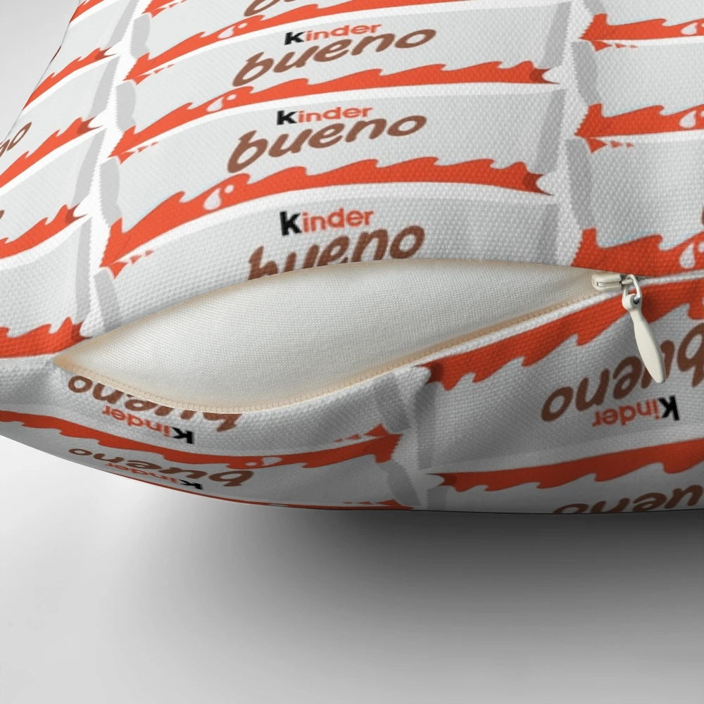 Soft and plush chocolate-themed pillow designed to look like a Kinder Bueno candy bar.
