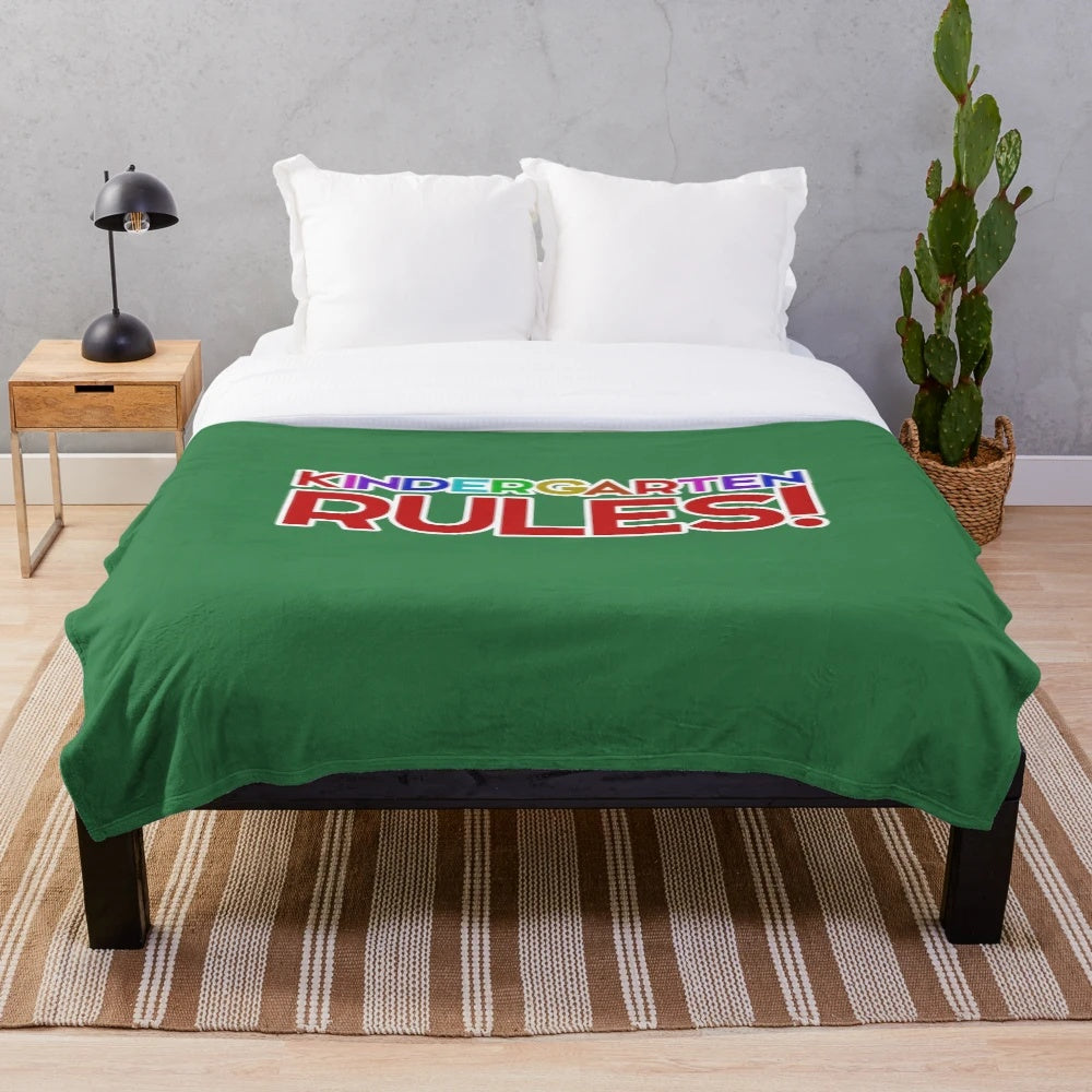 Soft and comfy kindergarten plush blanket with "Kindergarten RULES" design