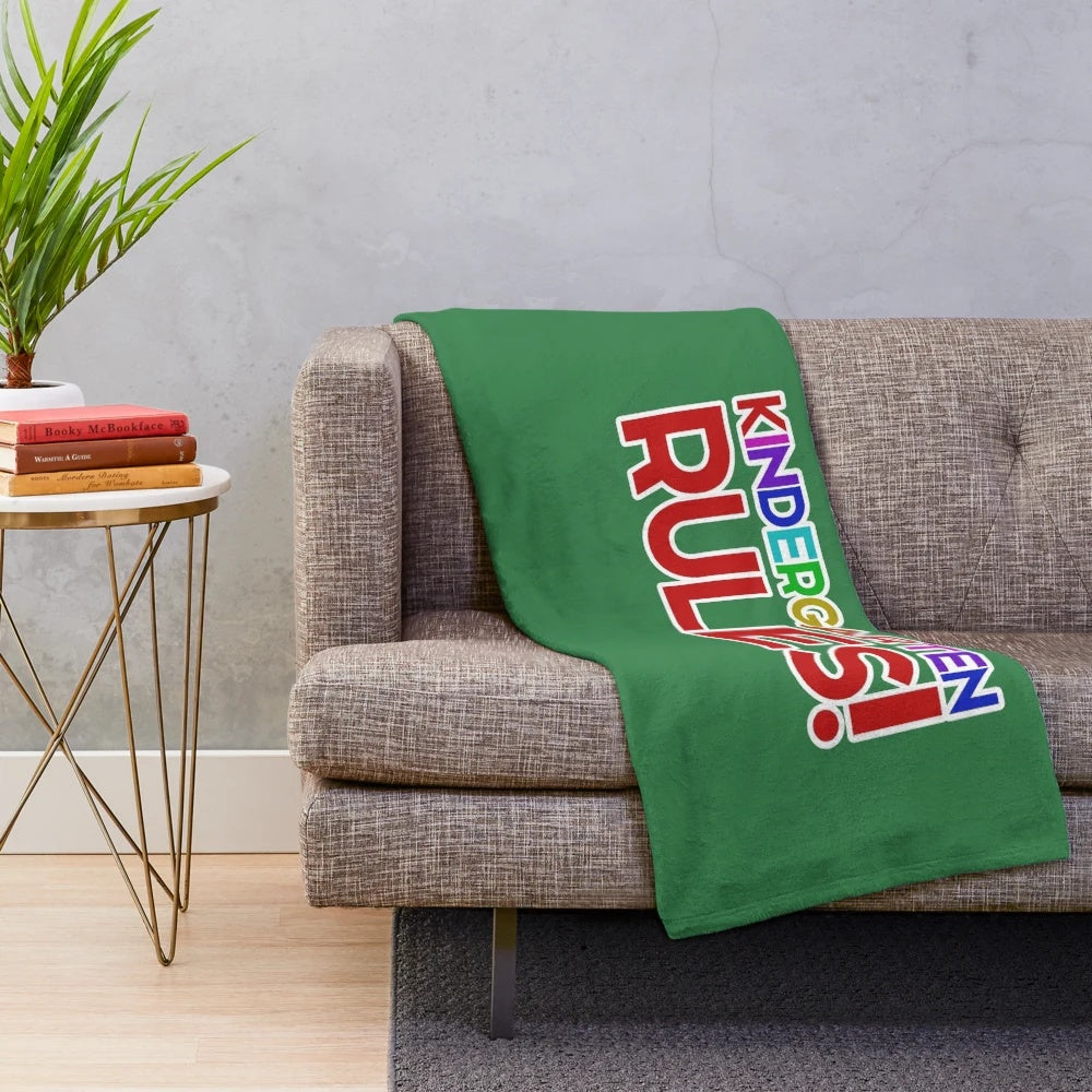Soft and comfy kindergarten plush blanket with "Kindergarten RULES" design