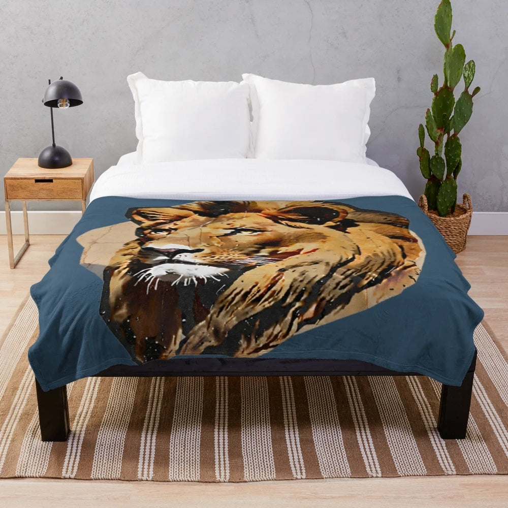 Plush blanket featuring a lion design, the "king of animals