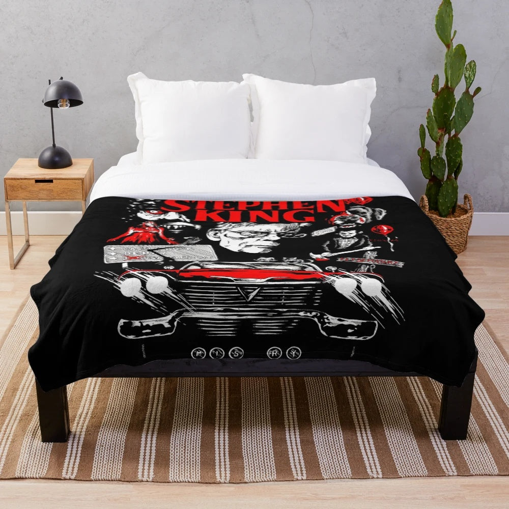 Cozy plush blanket with horror movie theme