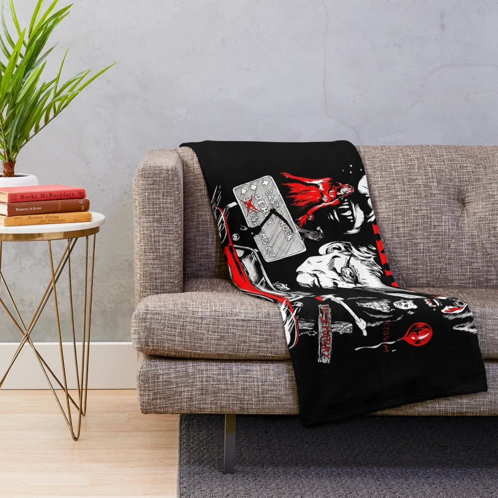 Cozy plush blanket with horror movie theme
