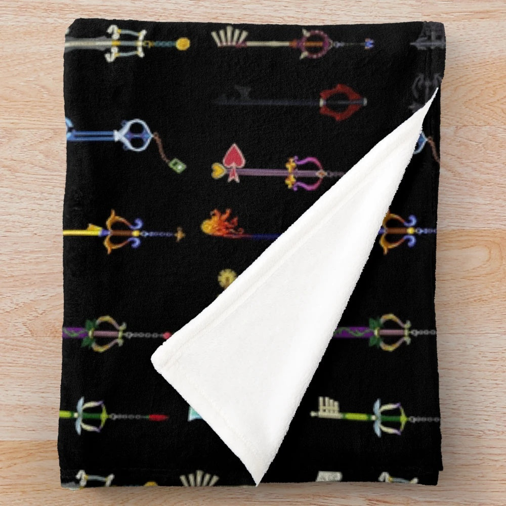 Kingdom Hearts inspired plush blanket with Keyblades design