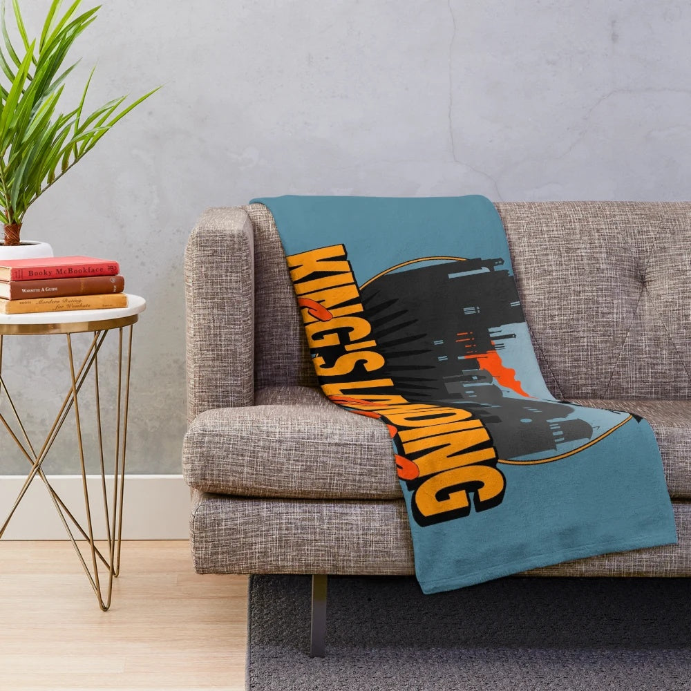 Kings Landing inspired plush blanket with fantasy coastal landscape
