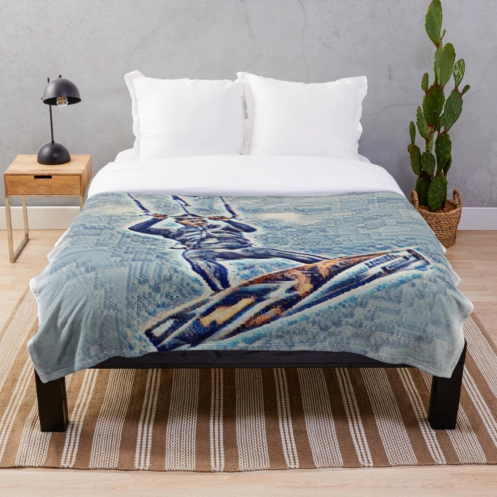 Kite surfer plush blanket with blue and white design
