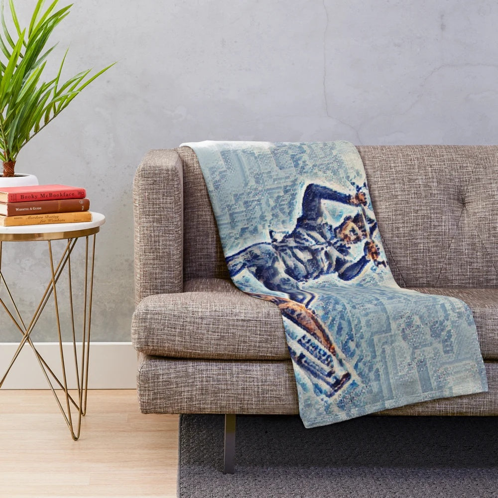 Kite surfer plush blanket with blue and white design