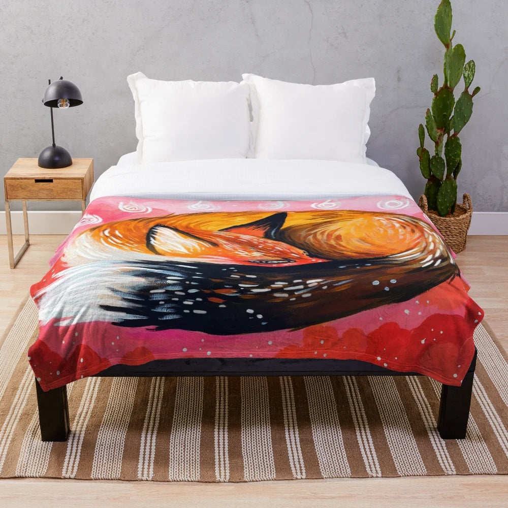 Soft and warm plush blanket with kitsune (fox) design
