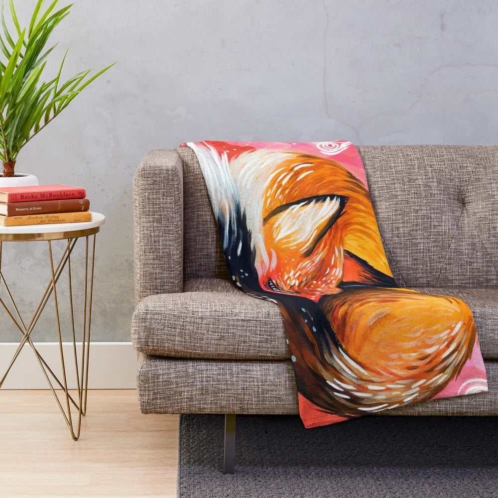 Soft and warm plush blanket with kitsune (fox) design