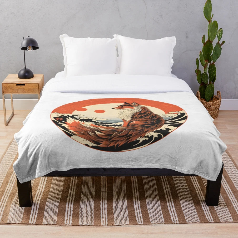 Kitsune plush blanket featuring a cute and mythical Japanese fox spirit