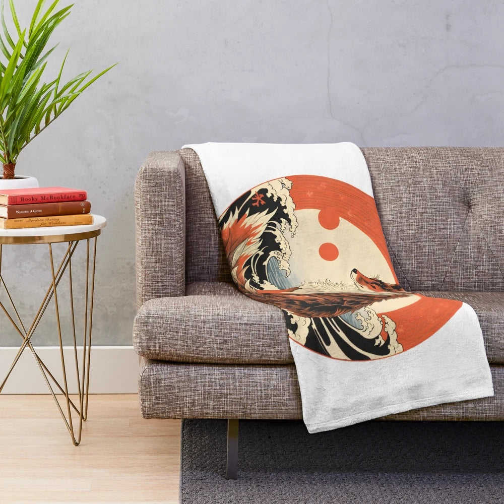 Kitsune plush blanket featuring a cute and mythical Japanese fox spirit