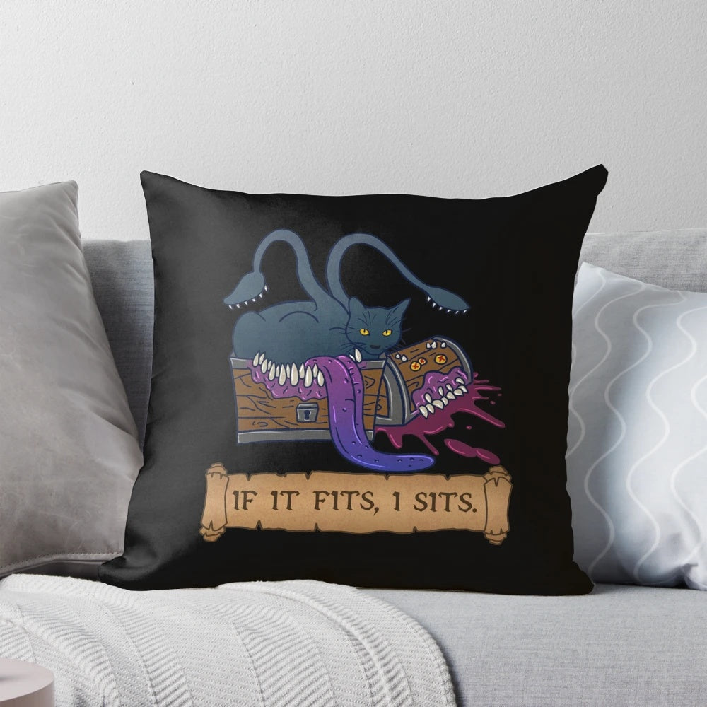 A plush, comfortable pillow featuring a whimsical cat design perfect for tabletop gaming enthusiasts.