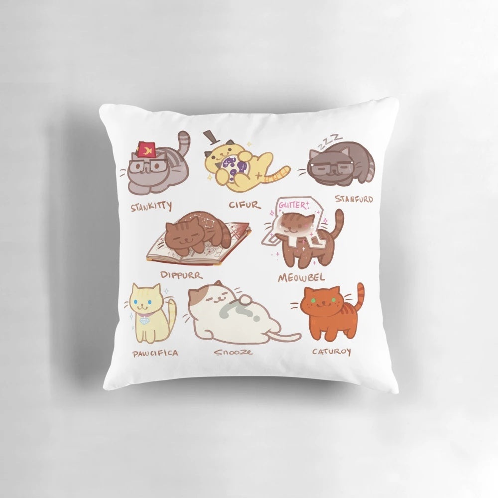 Soft, plush "Kitty Pillow" featuring a cute cat design inspired by the popular anime Neko Atsume and the TV series Gravity Falls.
