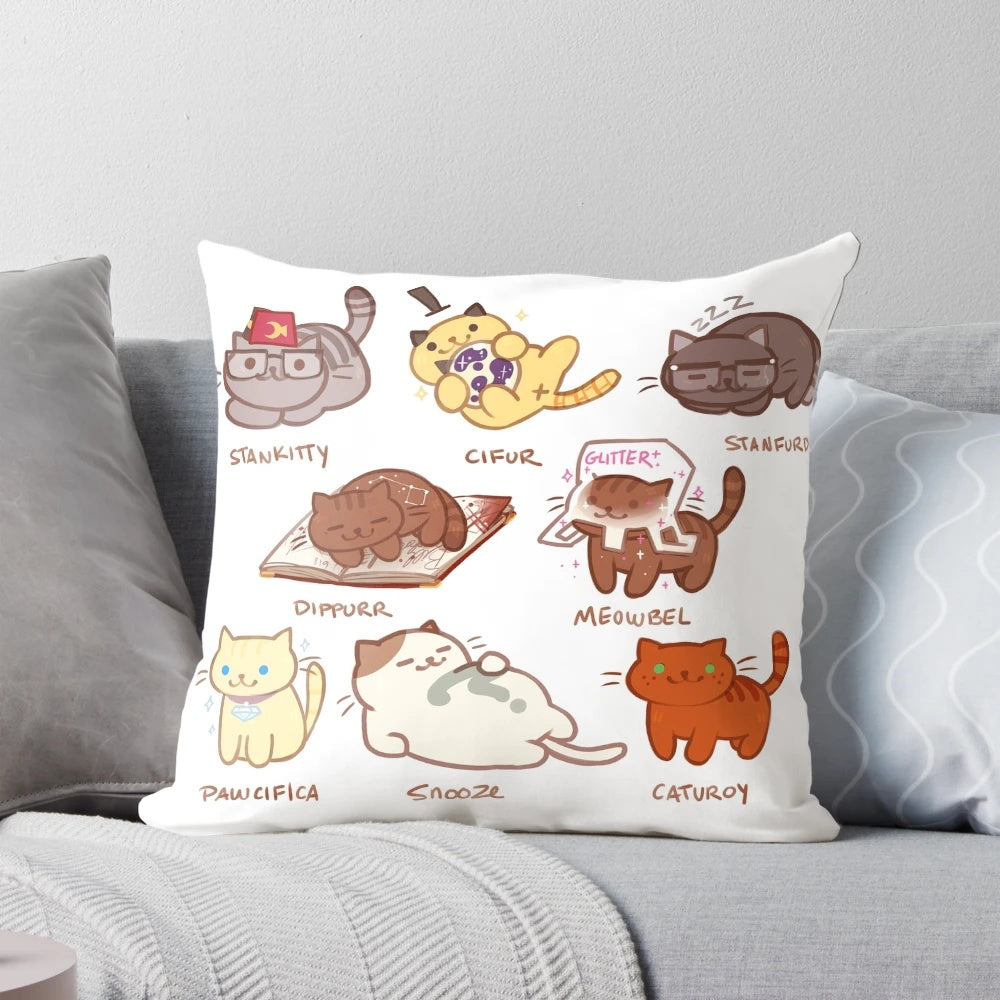 Soft, plush "Kitty Pillow" featuring a cute cat design inspired by the popular anime Neko Atsume and the TV series Gravity Falls.