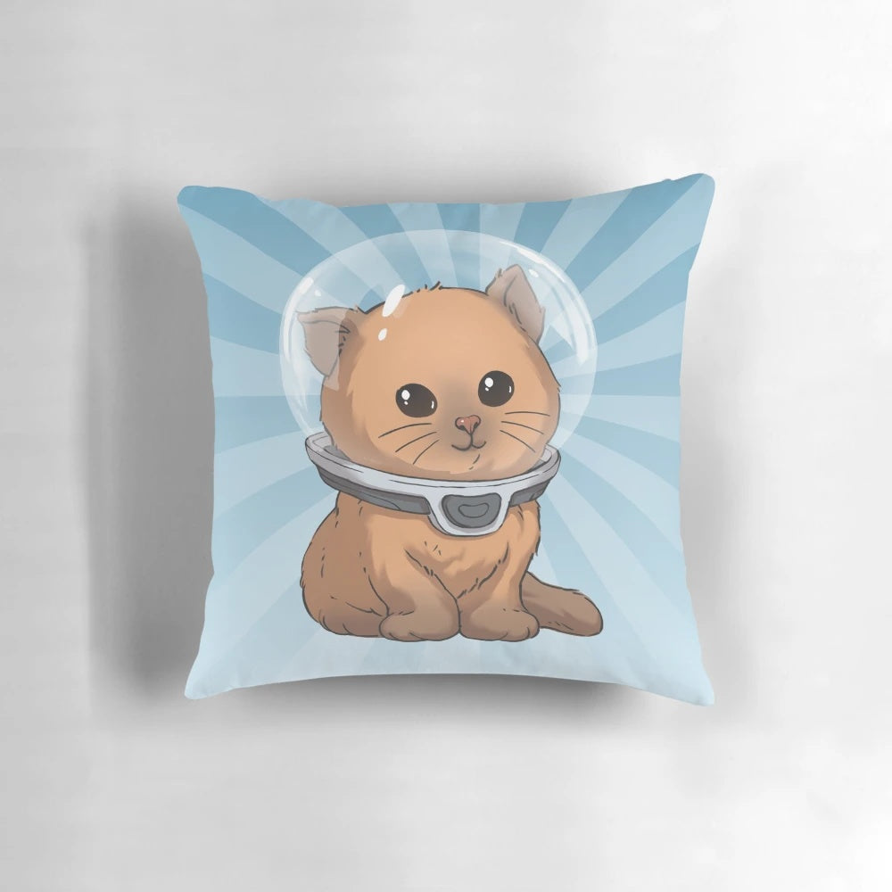 Soft, cuddly kitty-themed throw pillow for a cozy and relaxing home environment.