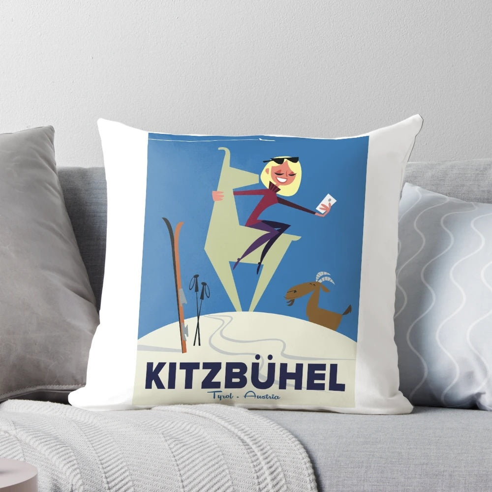 Pillow featuring a scenic winter landscape of the Kitzbühel mountains in Austria