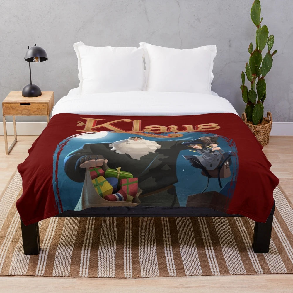 Klaus and Jesper from the Netflix Christmas movie plush blanket