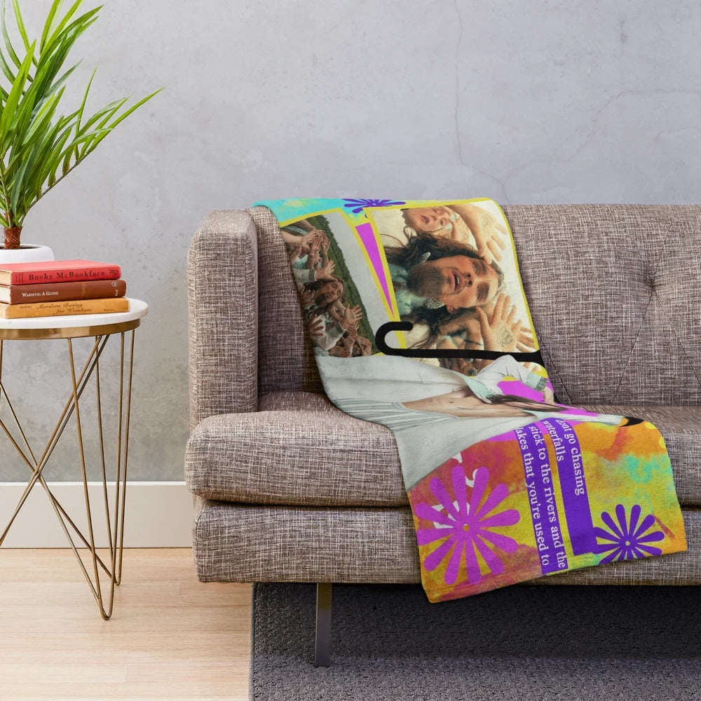Klaus Hargreeves plush blanket from The Umbrella Academy featuring the character in a bright, sunny design