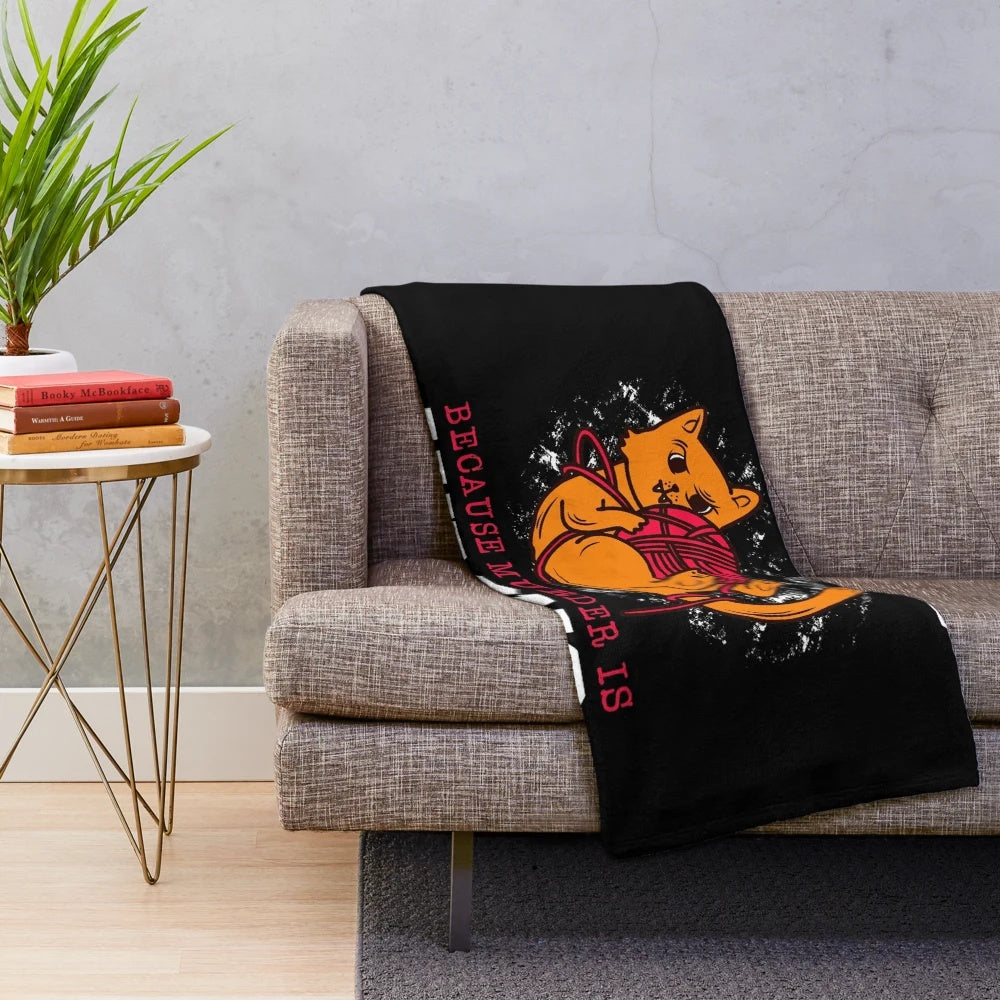 Cozy knit cat-themed plush blanket