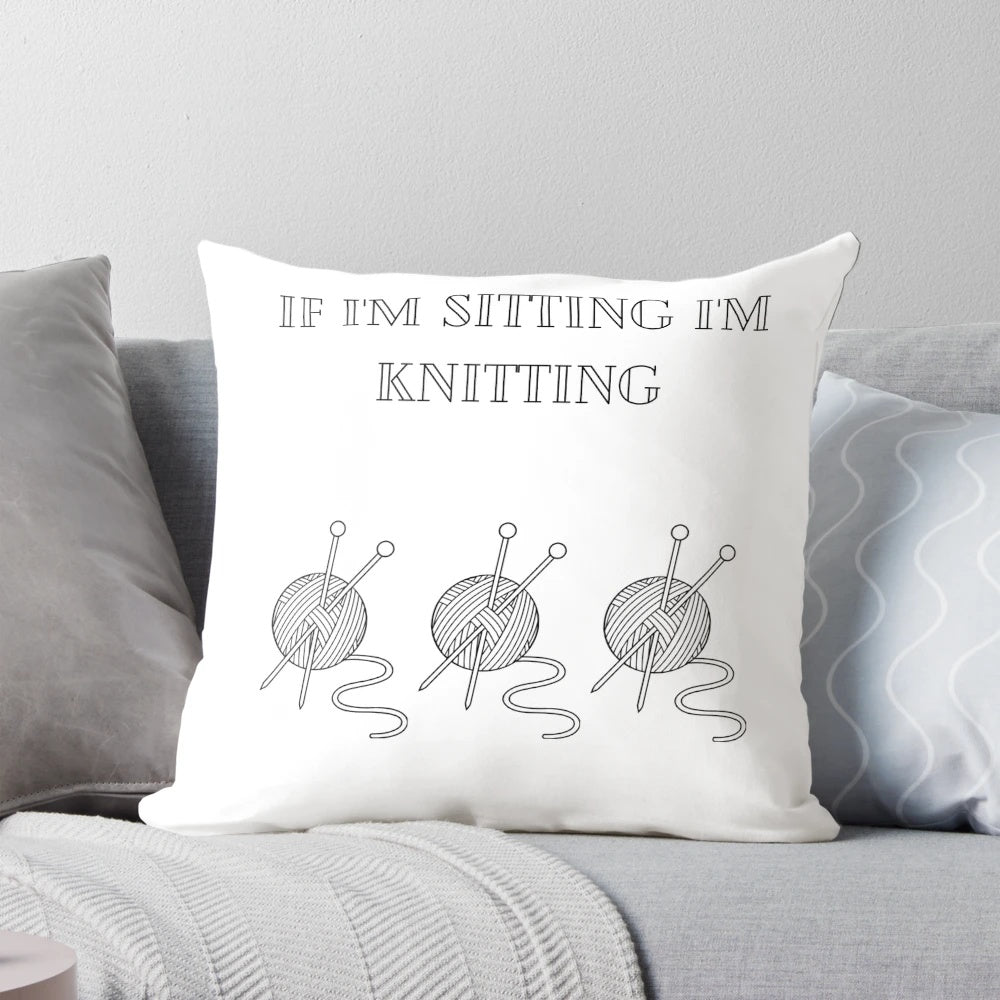 A cozy and stylish knitting-themed pillow for knitters and yarn lovers.