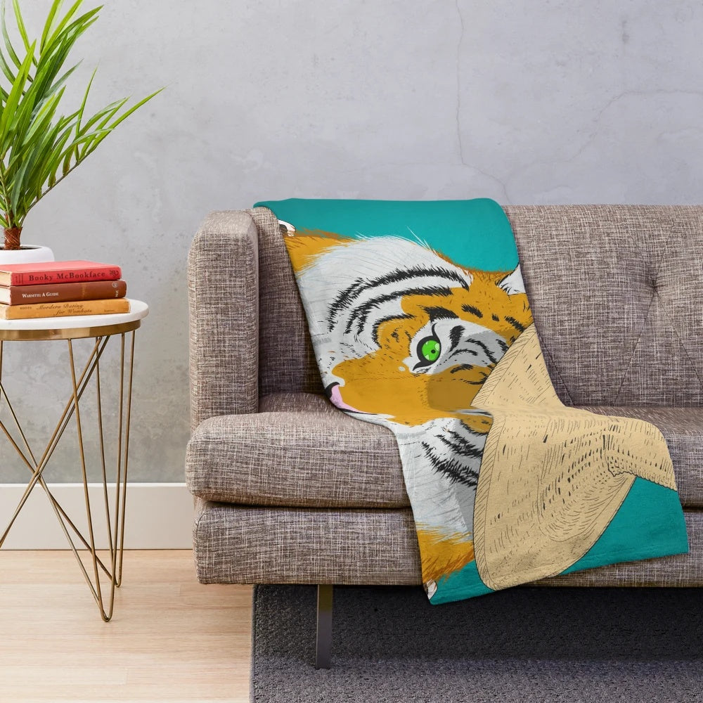 Soft and cuddly tiger-themed plush blanket inspired by Korean culture