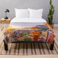 Soft and warm plush blanket featuring the charming architecture of Korean traditional houses