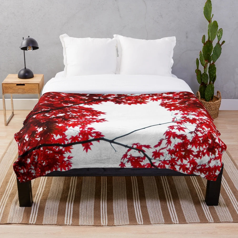 KOYO Plush Blanket featuring vibrant Japanese maple leaves