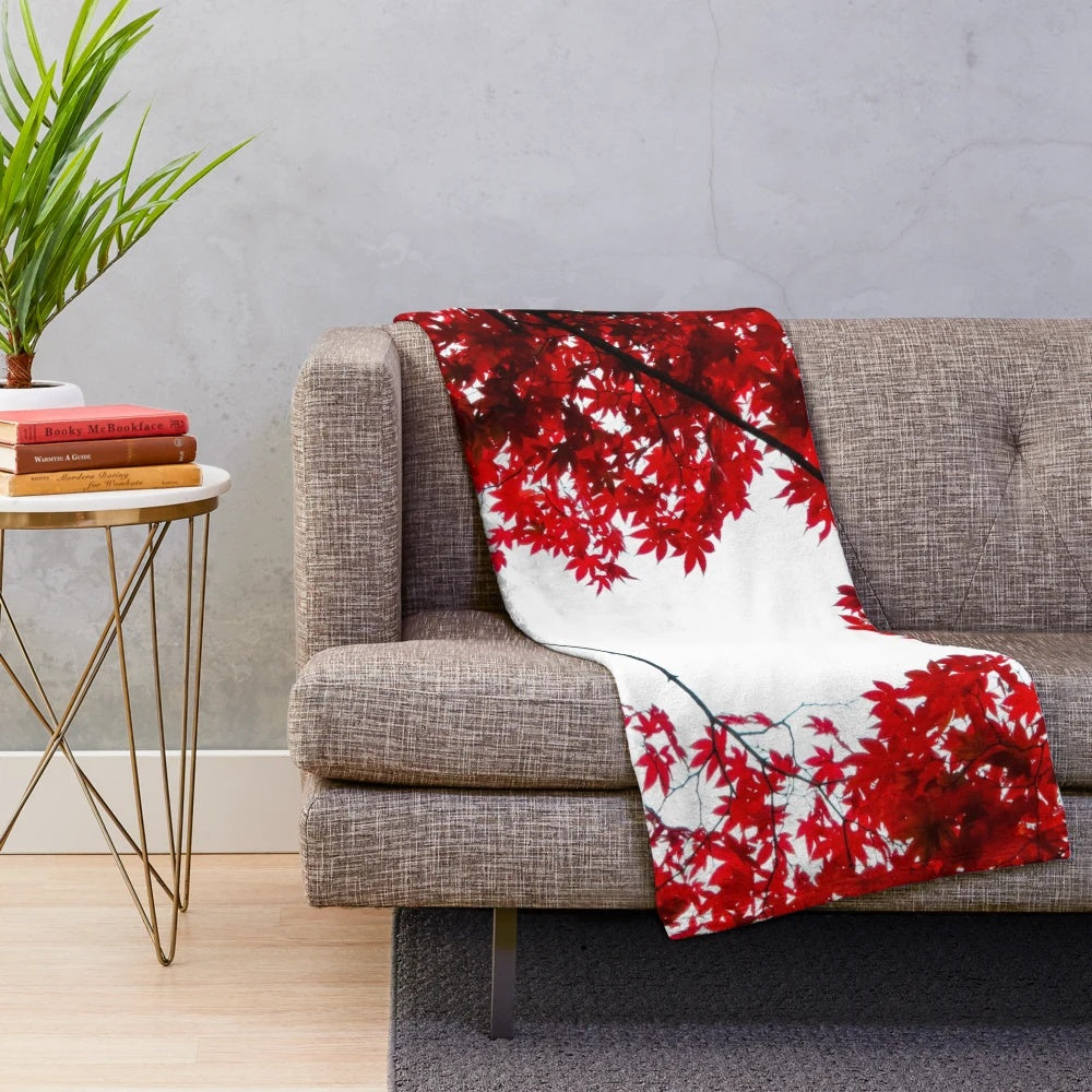 KOYO Plush Blanket featuring vibrant Japanese maple leaves