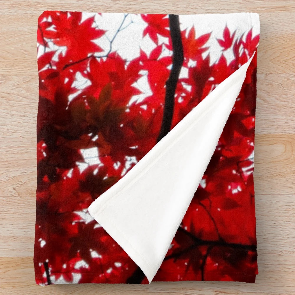 KOYO Plush Blanket featuring vibrant Japanese maple leaves
