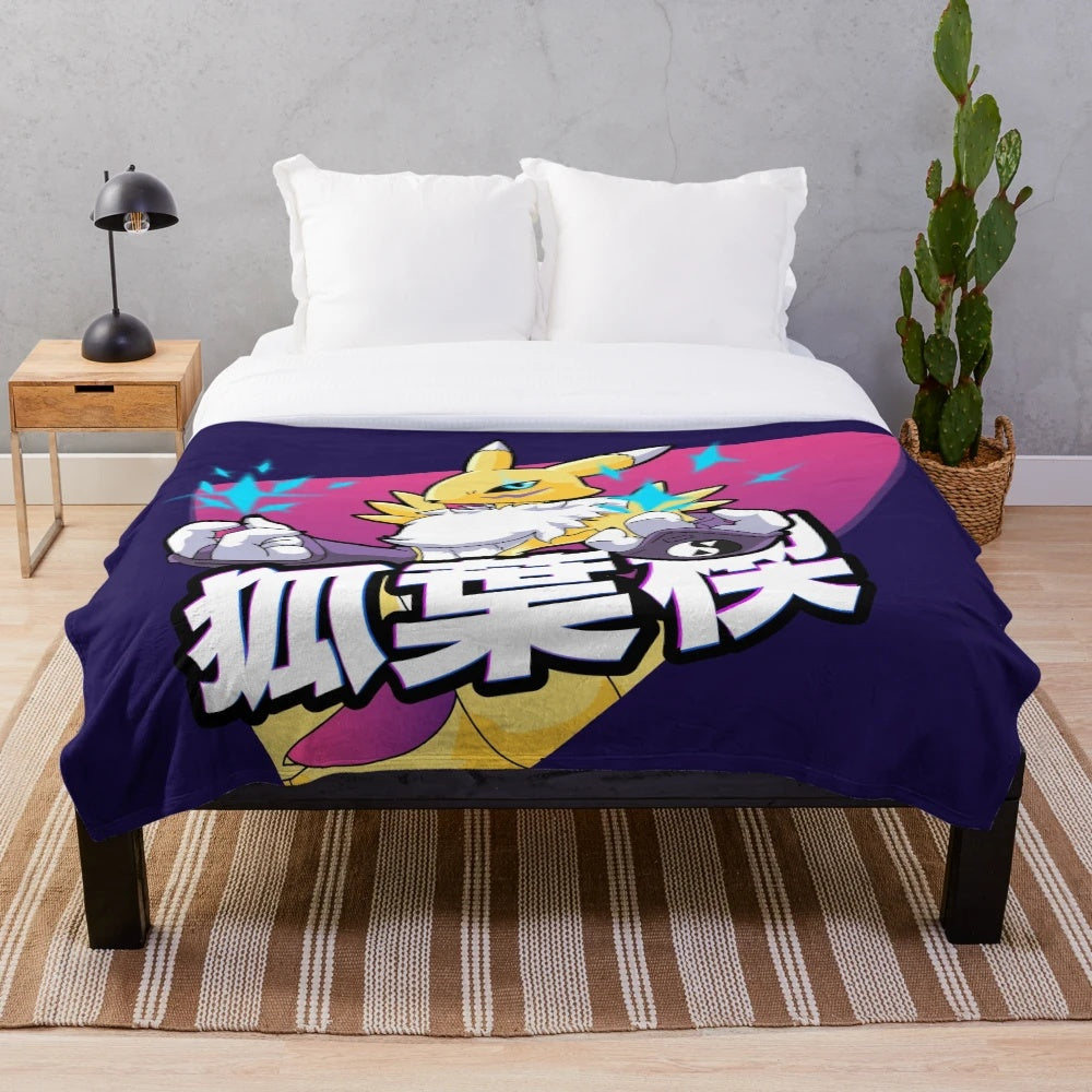 Koyotetsu plush blanket with anime Digimon fanart design