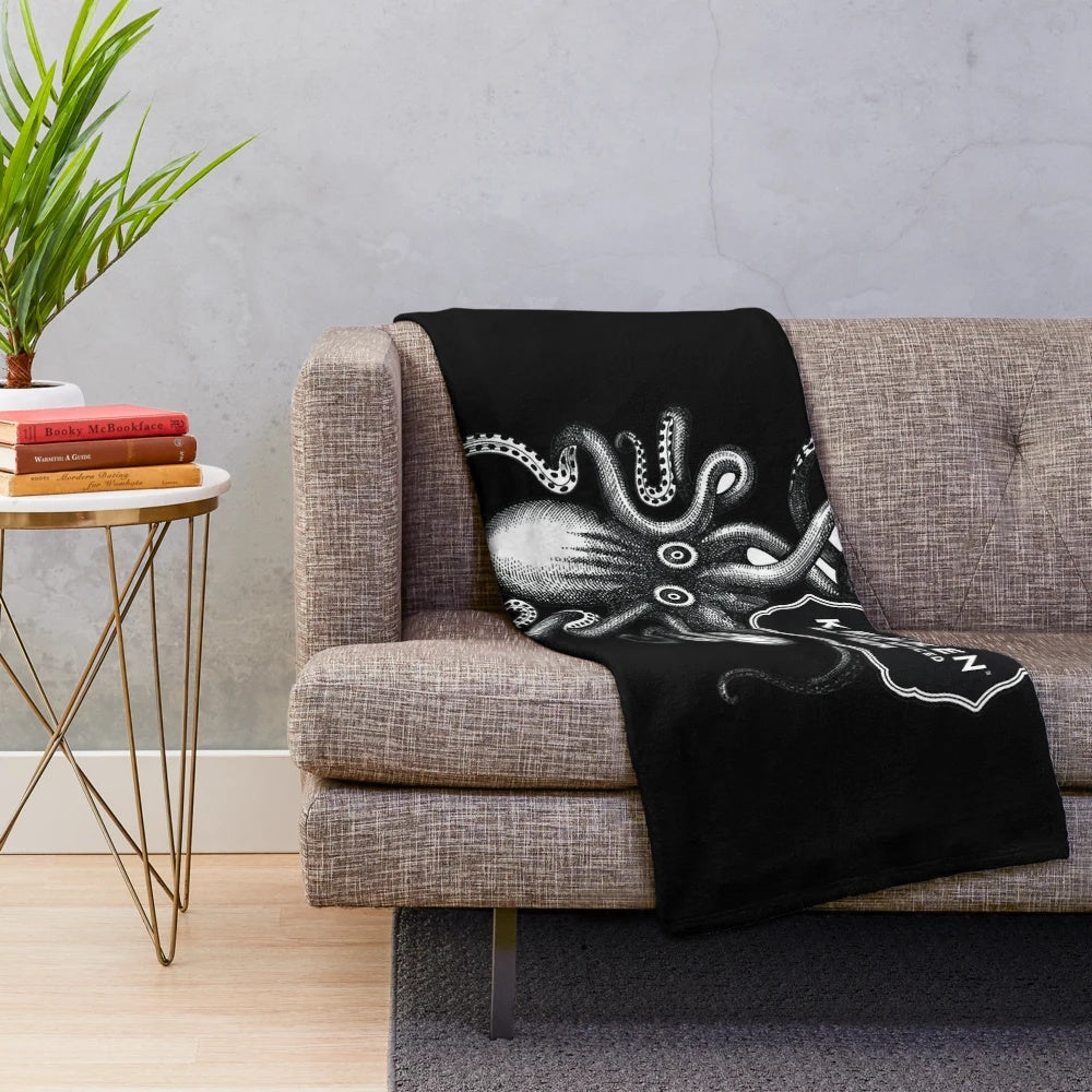 Kraken Rum plush blanket with sea monster design