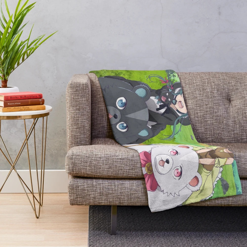 Kuma Kuma Kuma Bear plush blanket featuring the anime characters Yuna and Fina