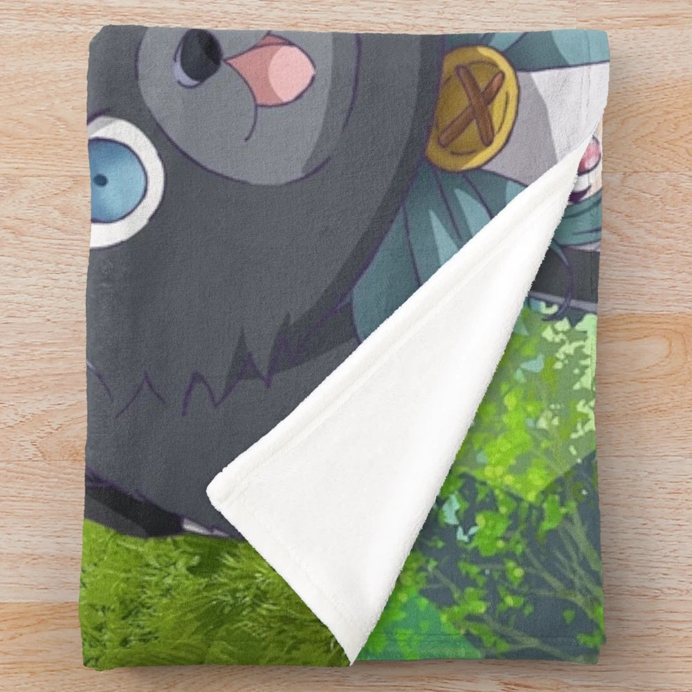 Kuma Kuma Kuma Bear plush blanket featuring the anime characters Yuna and Fina