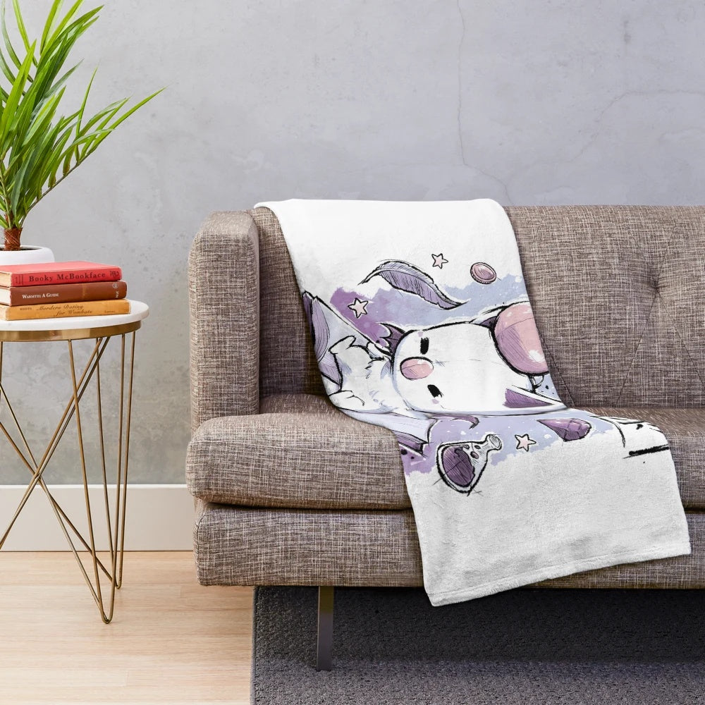 Soft and cuddly kupo plush blanket featuring a cute final fantasy moogle