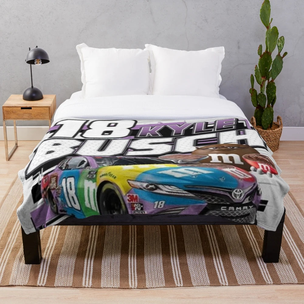 Kyle Busch-inspired plush blanket for auto racing enthusiasts