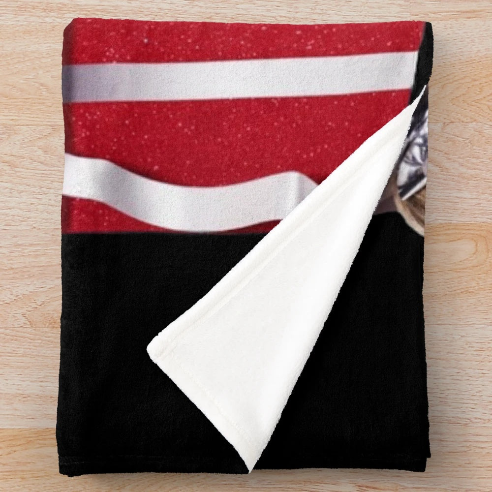 Festive red plush blanket with Kylie Minogue-inspired design