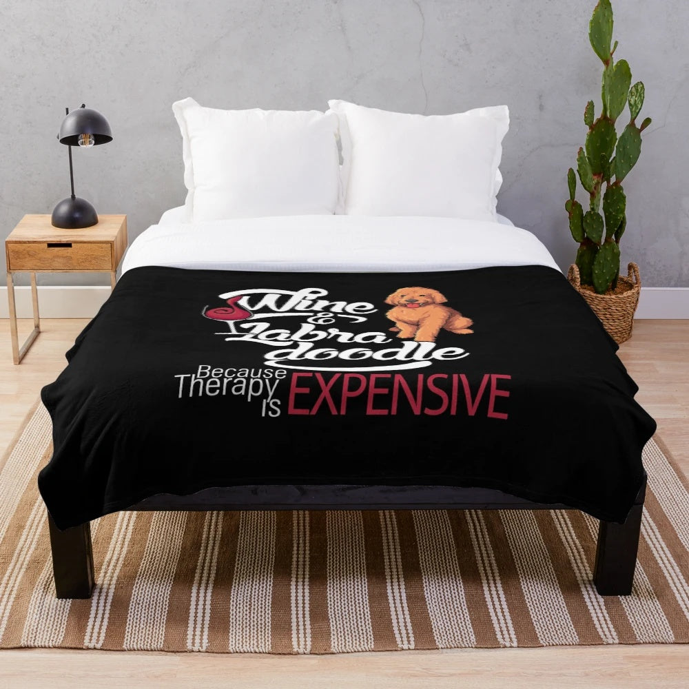 Soft and plush labradoodle and wine-themed blanket for dog lovers