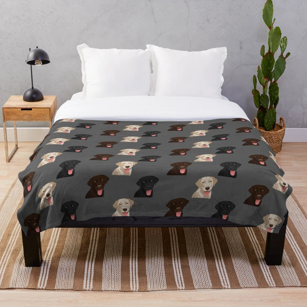 Labrador retriever plush blanket with dog art design