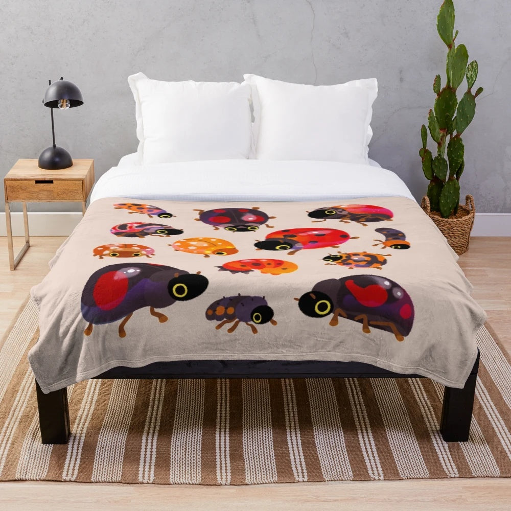 Lady beetles plush blanket with a cute and whimsical design