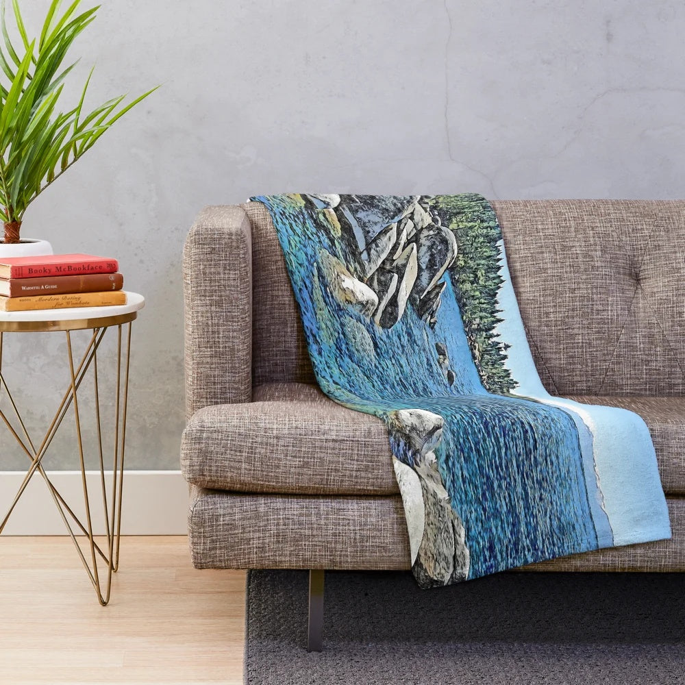 Lake Tahoe plush blanket featuring scenic landscape of the Sierra Nevada mountains and fall foliage