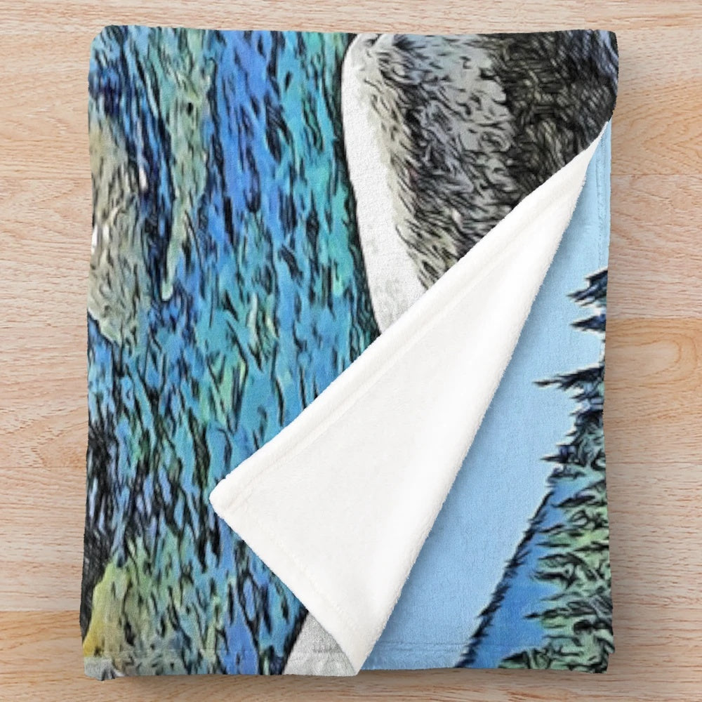 Lake Tahoe plush blanket featuring scenic landscape of the Sierra Nevada mountains and fall foliage