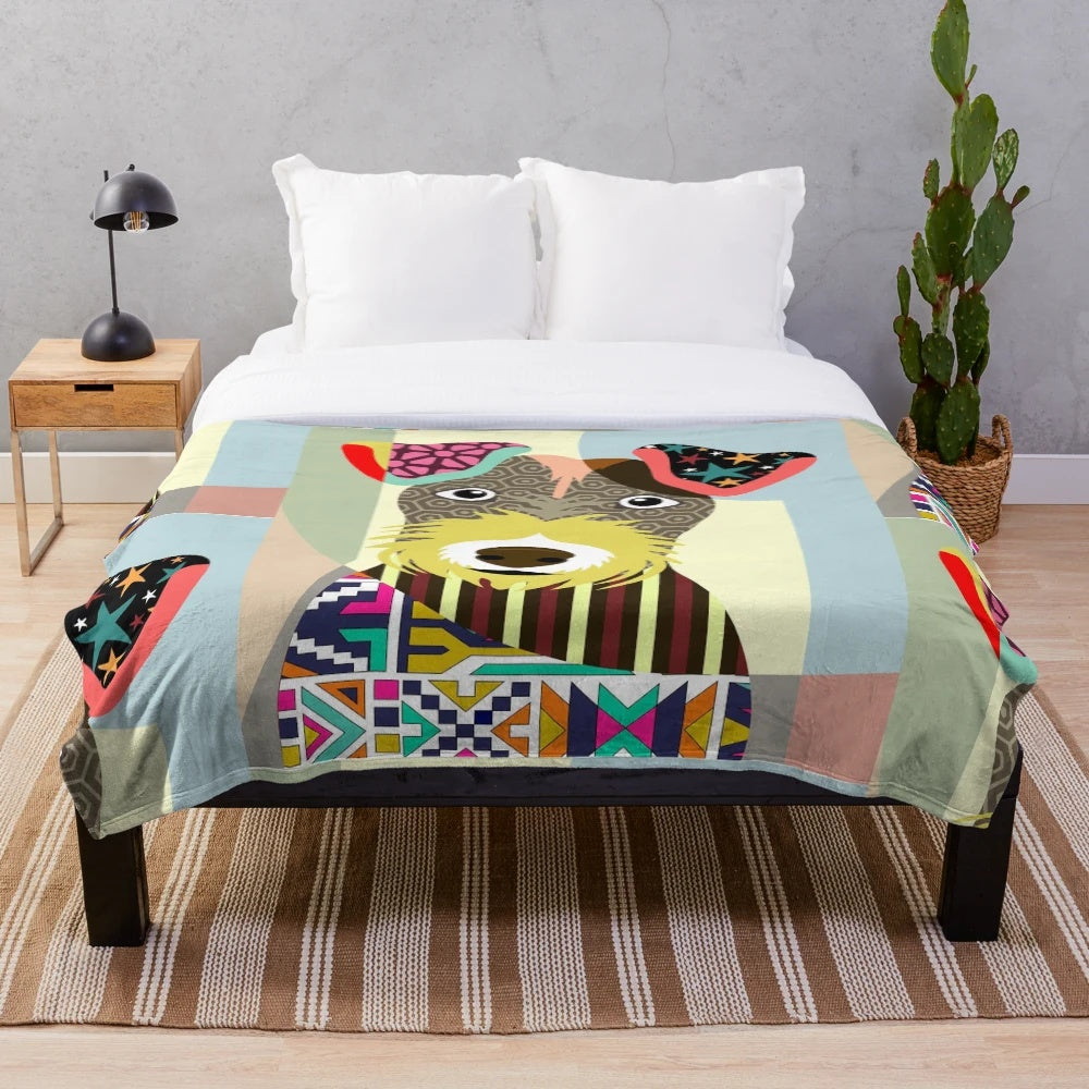 Lakeland Terrier plush blanket with geometric, abstract dog portrait design