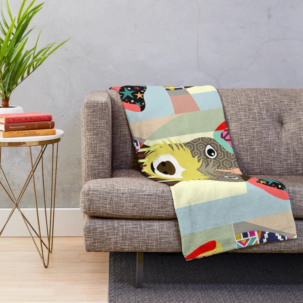 Lakeland Terrier plush blanket with geometric, abstract dog portrait design