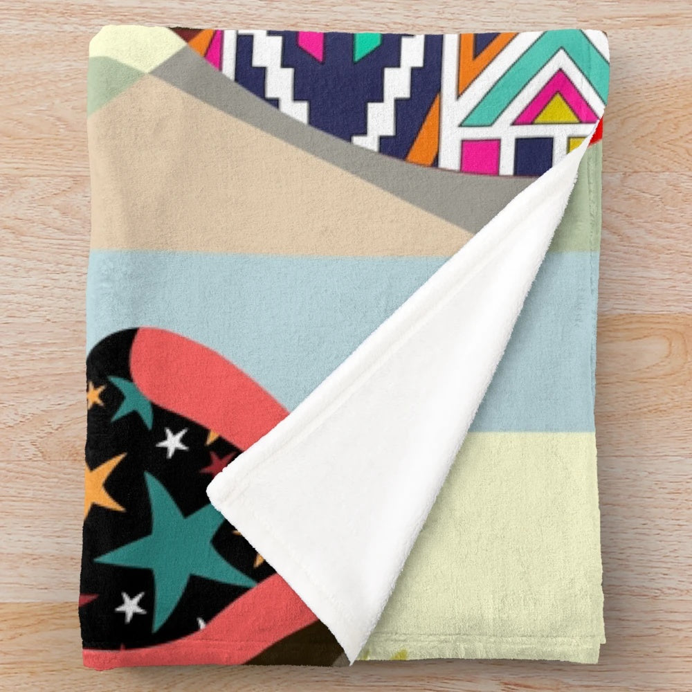 Lakeland Terrier plush blanket with geometric, abstract dog portrait design