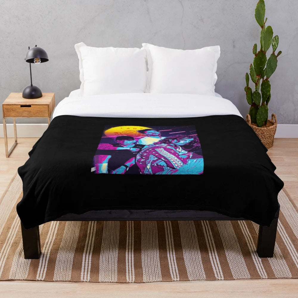 Soft, minimalist plush blanket featuring LANY-inspired 80s-style music art