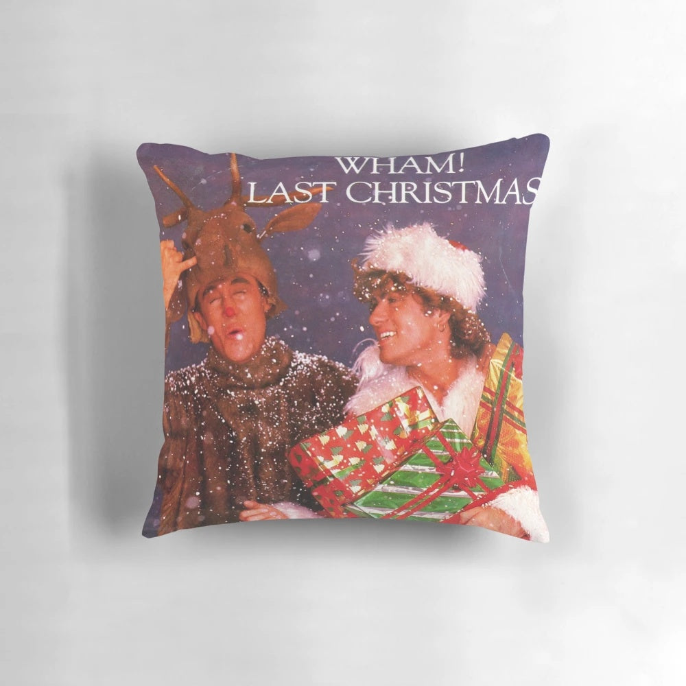 Plush "Last Christmas" pillow featuring Wham! band members George Michael and Andrew Ridgeley