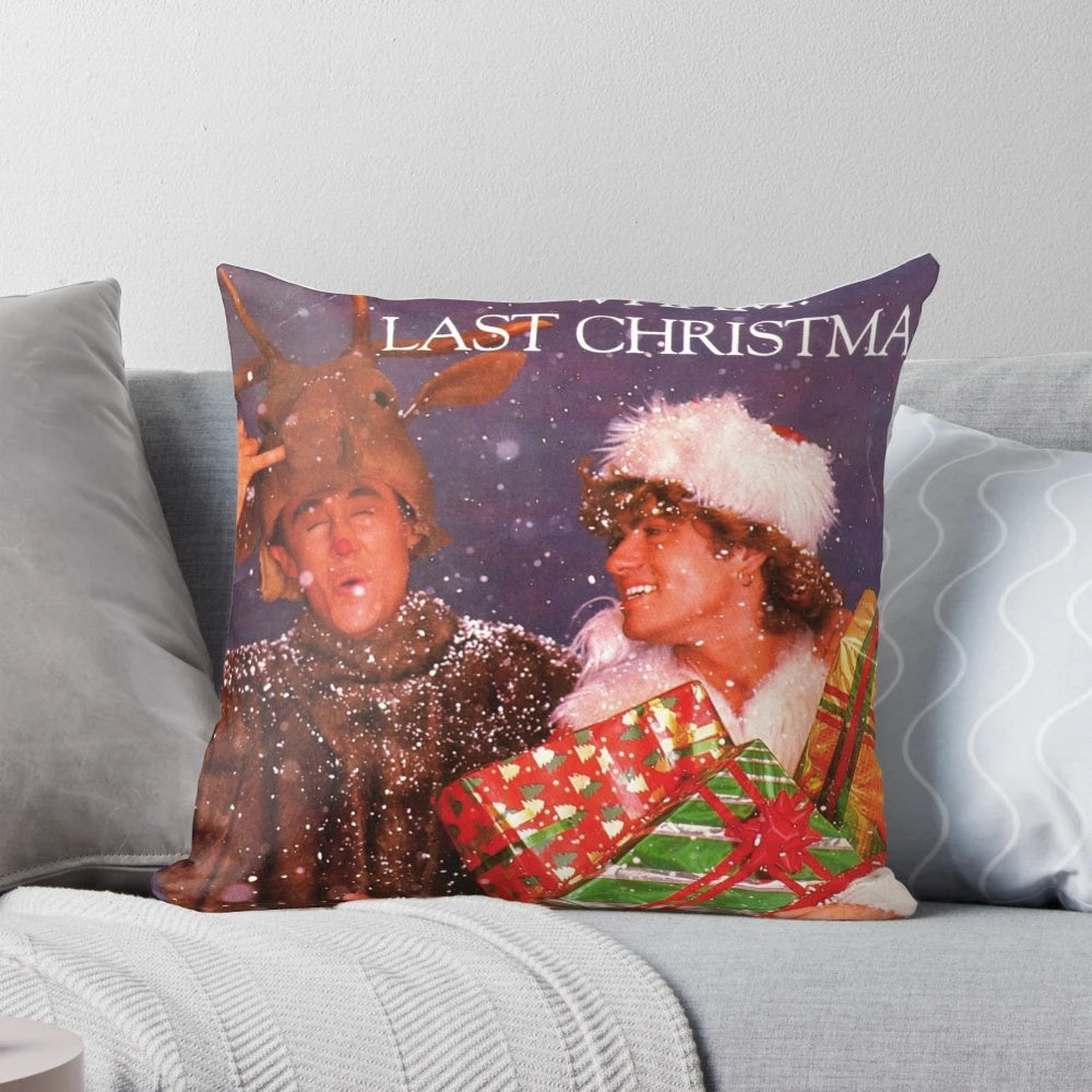 Plush "Last Christmas" pillow featuring Wham! band members George Michael and Andrew Ridgeley